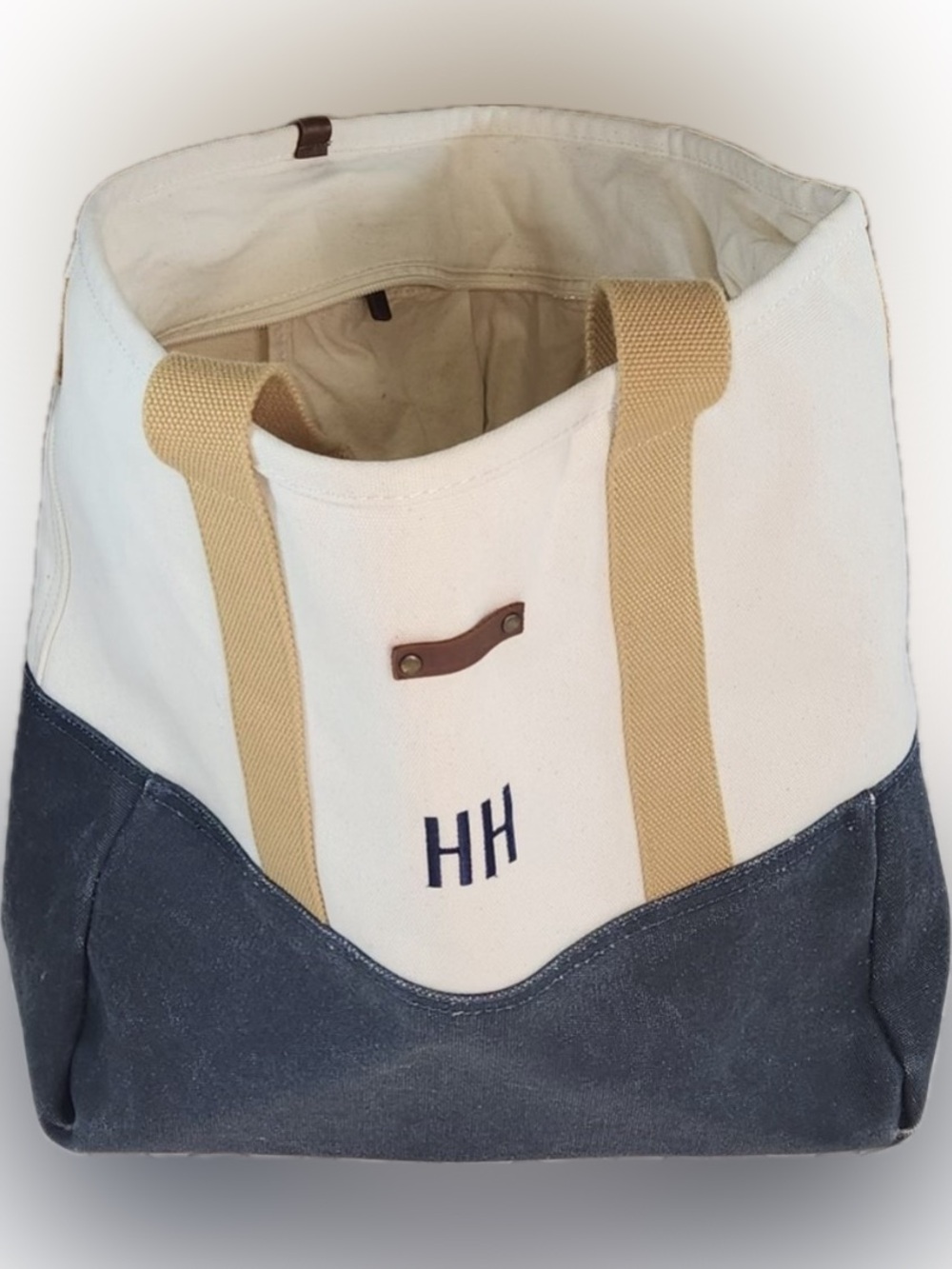 L L Bean Nor'easter Tote Navy/Creme Weather Resistant Boat Bag/Strap  EUC - Picture 4 of 5